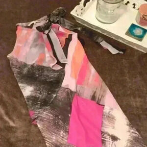 Rachel Roy Pink Asymmetrical Watercolor Dress